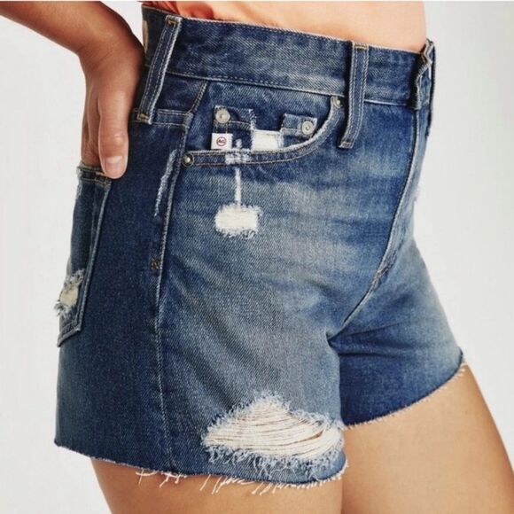 AG Denim Shorts High-Rise Distressed Wedgie Cutoffs - Picture 12 of 12
